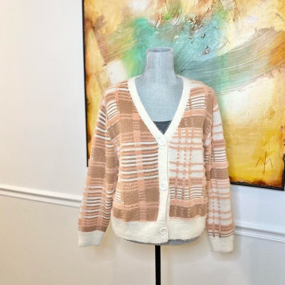 ⚪️ teddy shaggy cardigan women medium boho hippie grandmacore cottage eclectic